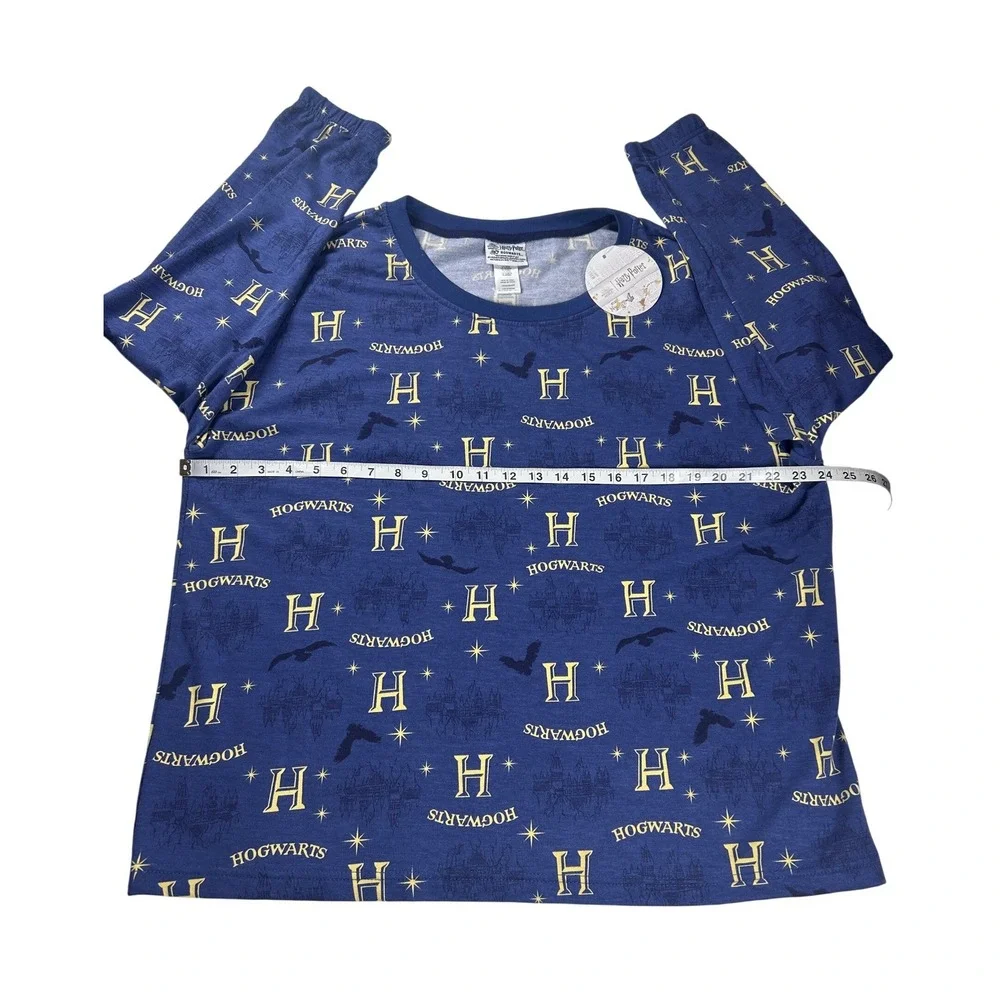 Harry Potter Hogwarts Pajamas Set Adult Large Blue Spell Print Long Sleeve Pants